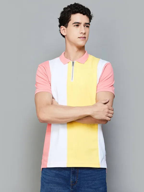 JACK&JONES pink color block polo t-shirt