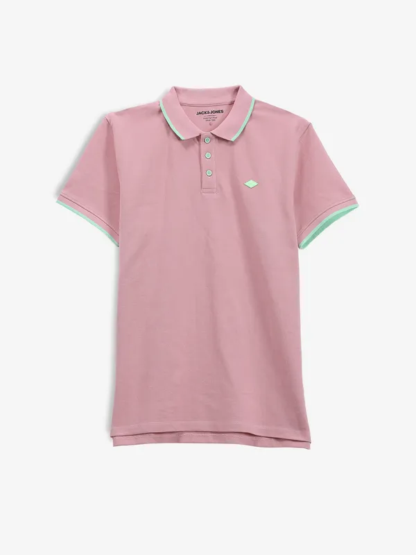 JACK&JONES pink plain cotton t-shirt