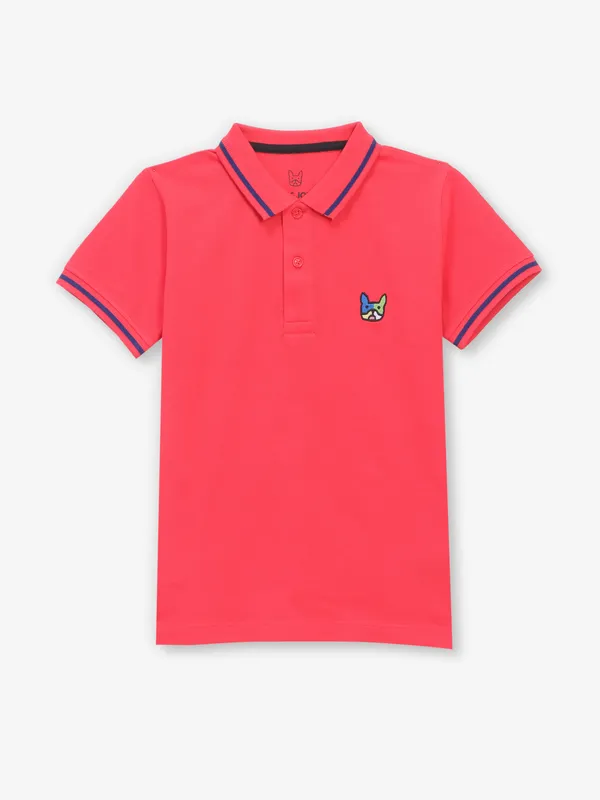 JACK&JONES plain pink cotton polo t-shirt
