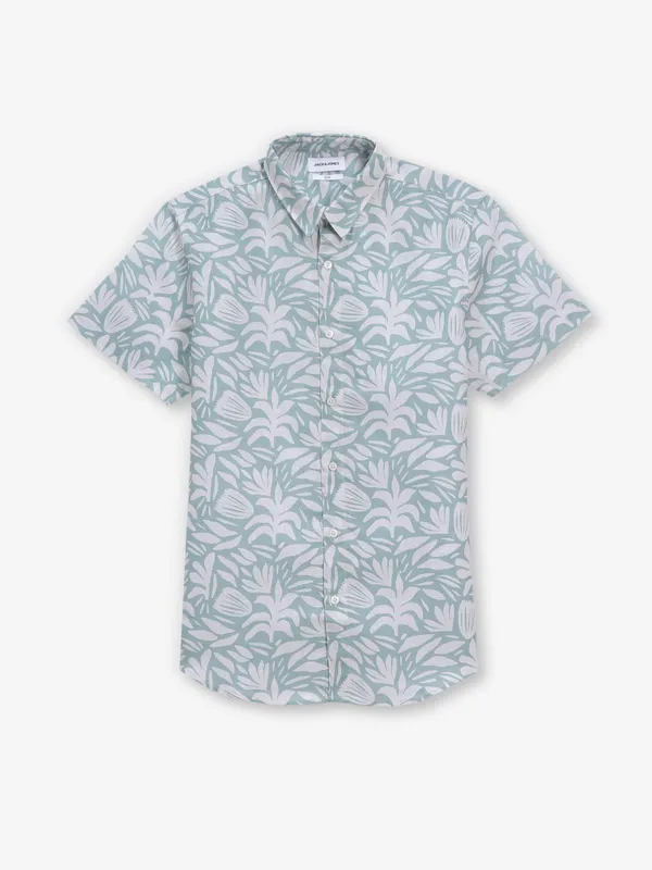 JACK&JONES printed mint green cotton shirt