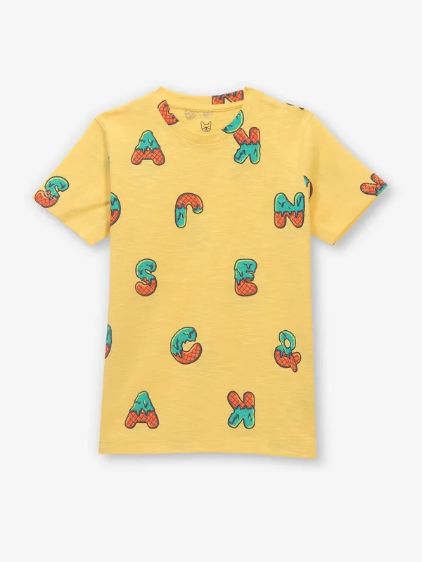 JACK&JONES printed yellow cotton t-shirt