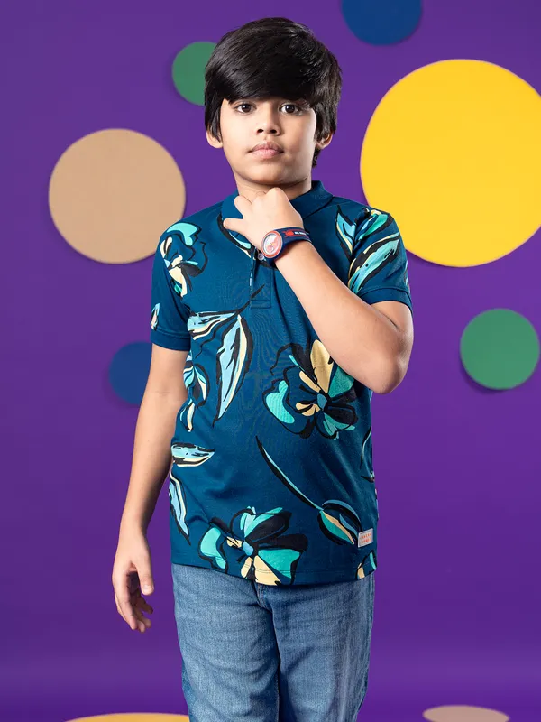 JACK&JONES rama blue printed polo t-shirt for boys