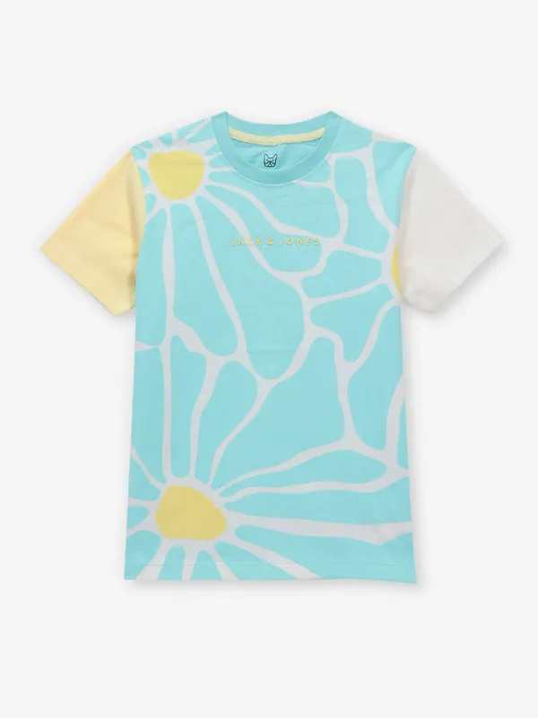 JACK&JONES sky blue printed cotton t-shirt