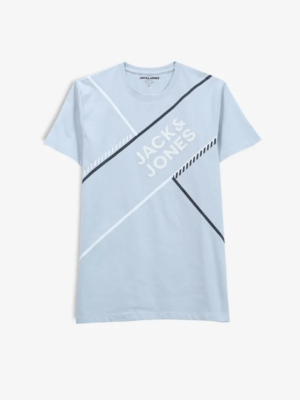 JACK&JONES sky blue printed half sleeve t-shirt