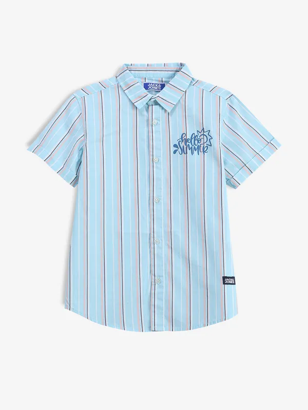 JACK&JONES sky blue stripe half sleeve shirt