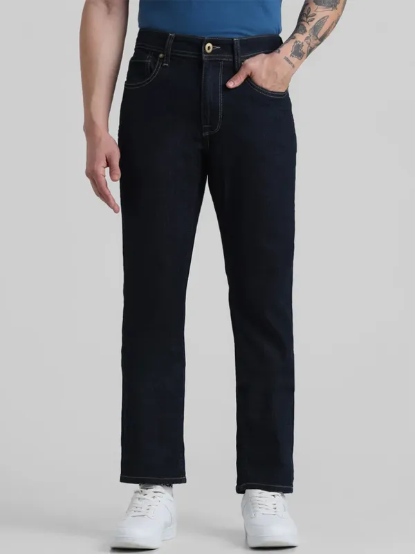 JACK&JONES solid black denim slim fit jeans for men