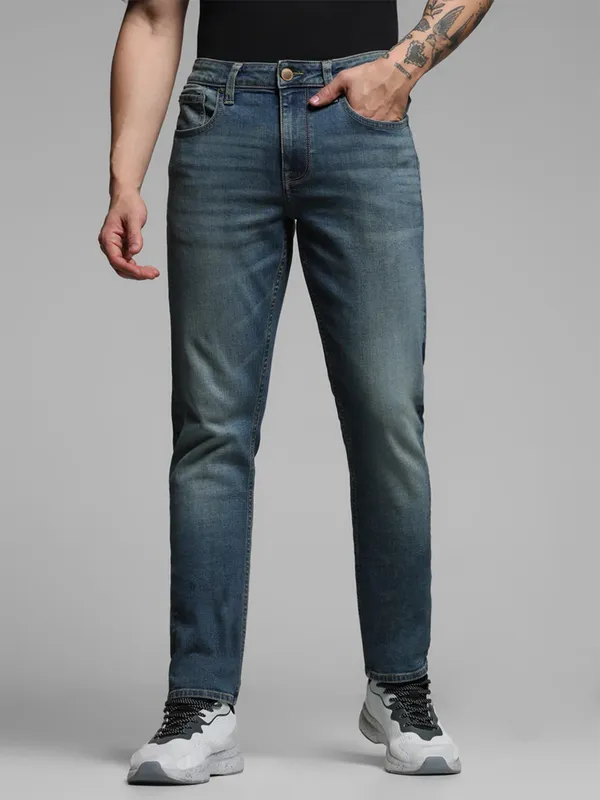 JACK&JONES washed light blue denim slim fit jeanas