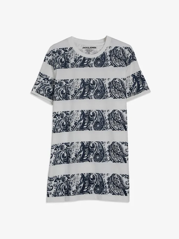 JACK&JONES white printed half sleeve t-shirt
