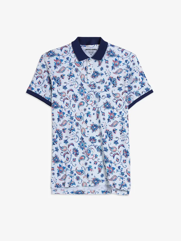 JACK&JONES white printed polo t-shirt