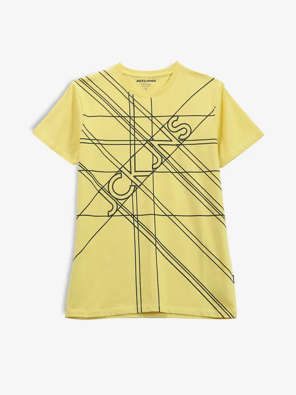 JACK&JONES yellow printed half sleeve t-shirt