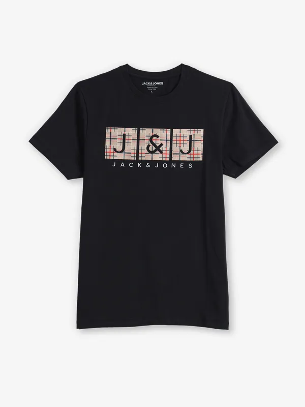JACK & JONES black cotton printed t-shirt