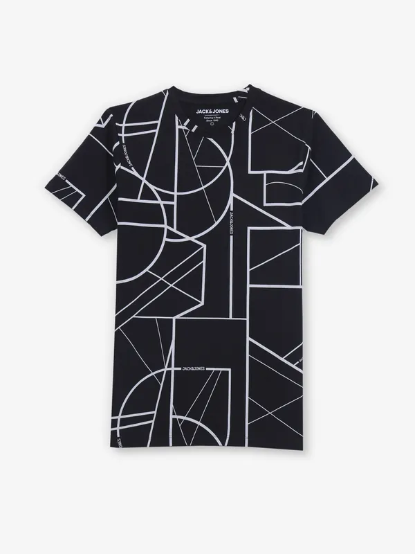 JACK & JONES black cotton t-shirt in printed