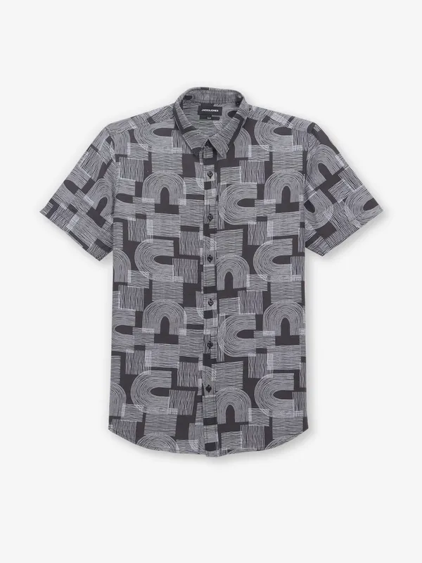 JACK & JONES black printed cotton shirt