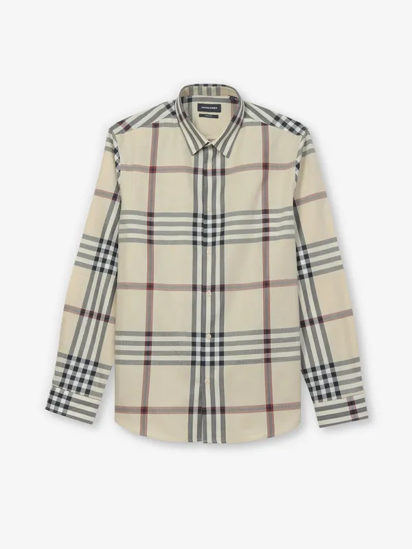JACK & JONES check cream cotton shirt for mens