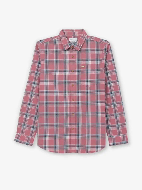 JACK & JONES checks carrot pink casual shirt