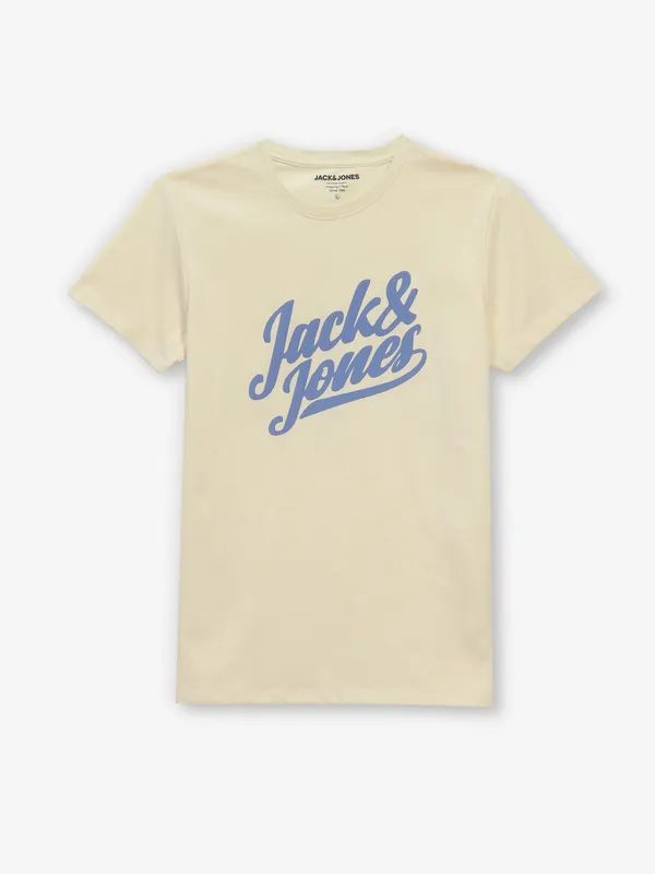 JACK & JONES cream brand name cotton t-shirt