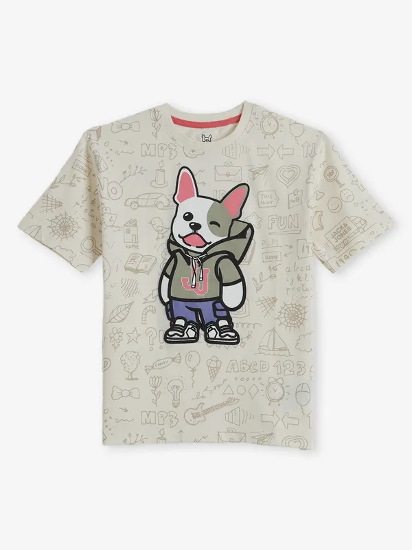JACK & JONES cream printed t-shirt