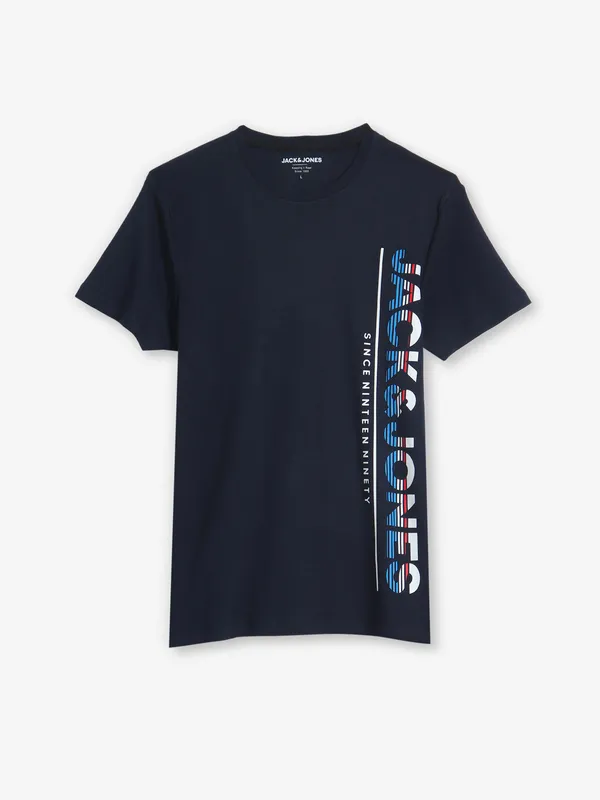 JACK & JONES navy printed cotton t-shirt