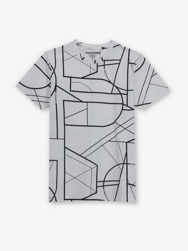 JACK & JONES off-white printed cotton t-shirt for men