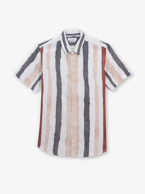 JACK & JONES off-white stripe cotton shirt