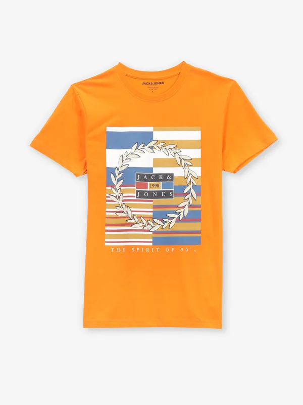 JACK & JONES orange printed cotton t-shirt