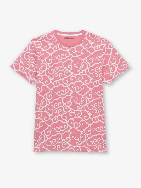 JACK & JONES pink printed cotton t-shirt
