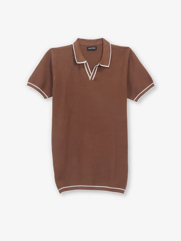 JACK & JONES plain brown knitted t-shirt