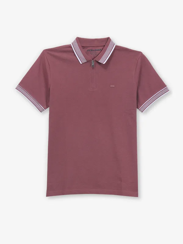 JACK & JONES plain onion pink cotton t-shirt