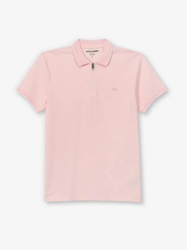 JACK & JONES plain pink cotton t-shirt for mens wear