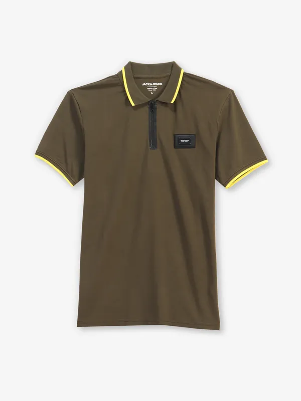 JACK & JONES plian olive cotton t-shirt
