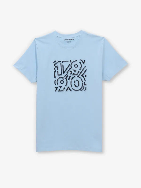 JACK & JONES printed mint blue cotton t-shirt