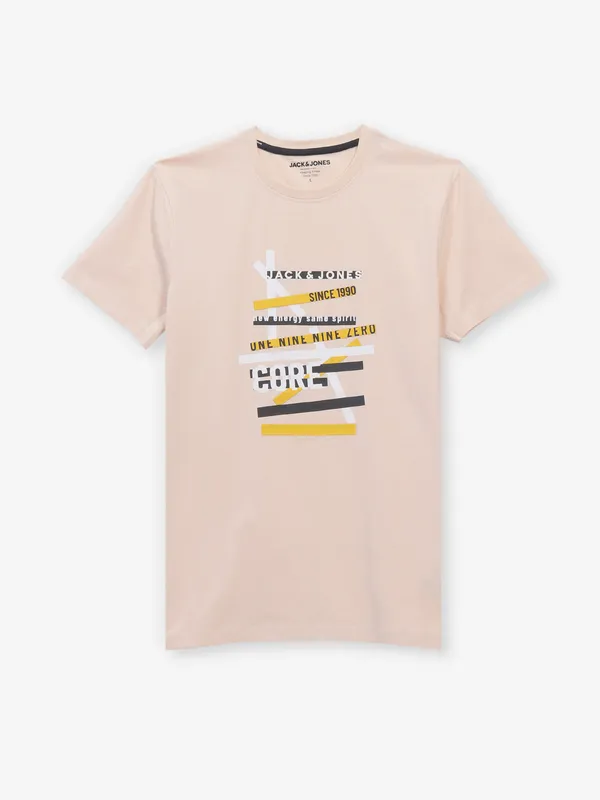 JACK & JONES printed peach cotton t-shirt for men
