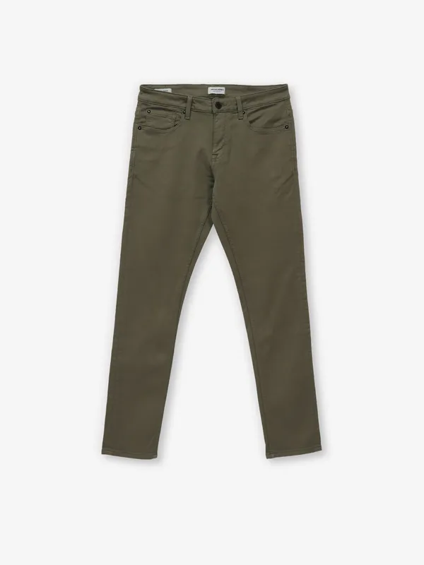 JACK & JONES solid olive slim fit mens denim jeans