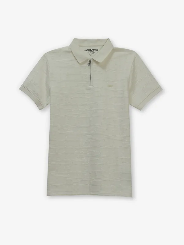 JACK & JONES textured cotton cream t-shirt