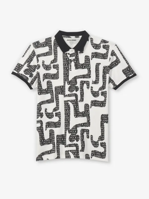 JACK & JONES white and black printed t-shirt
