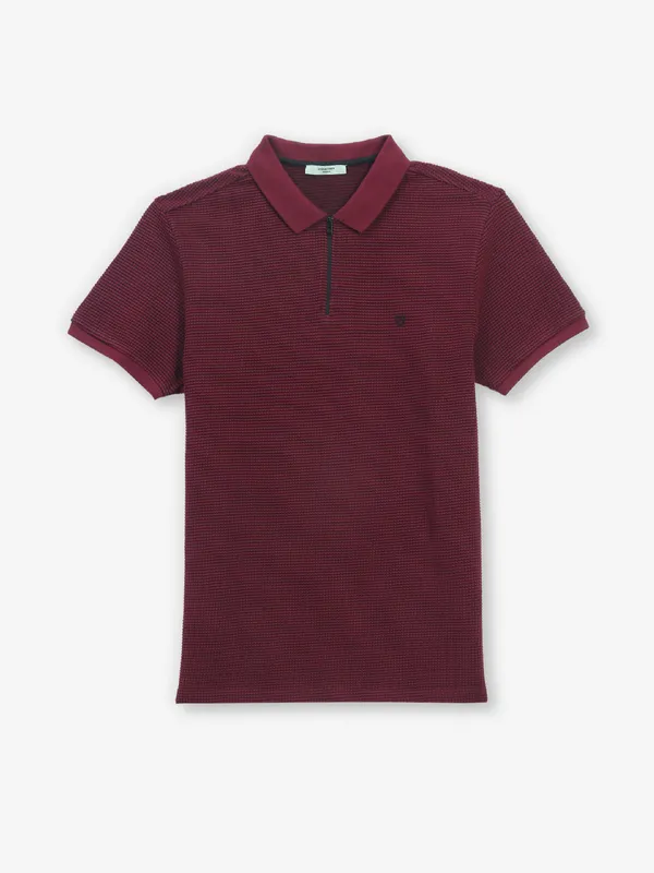 JACK & JONES wine texture cotton polo t-shirt
