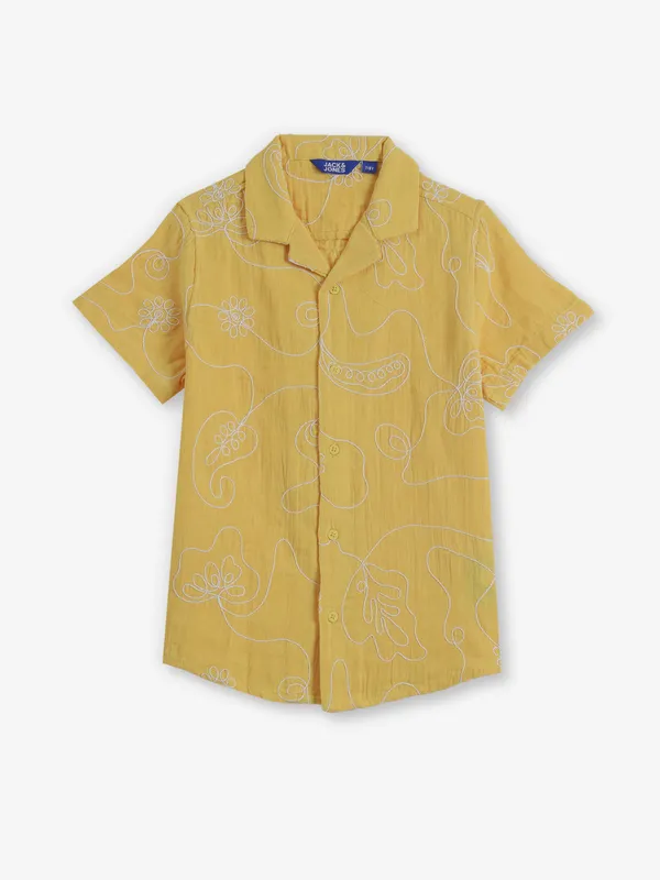 JACK & JONES yellow cotton shirt with thread work