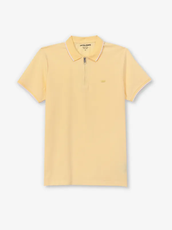 JACK & JONES yellow plain cotton t-shirt