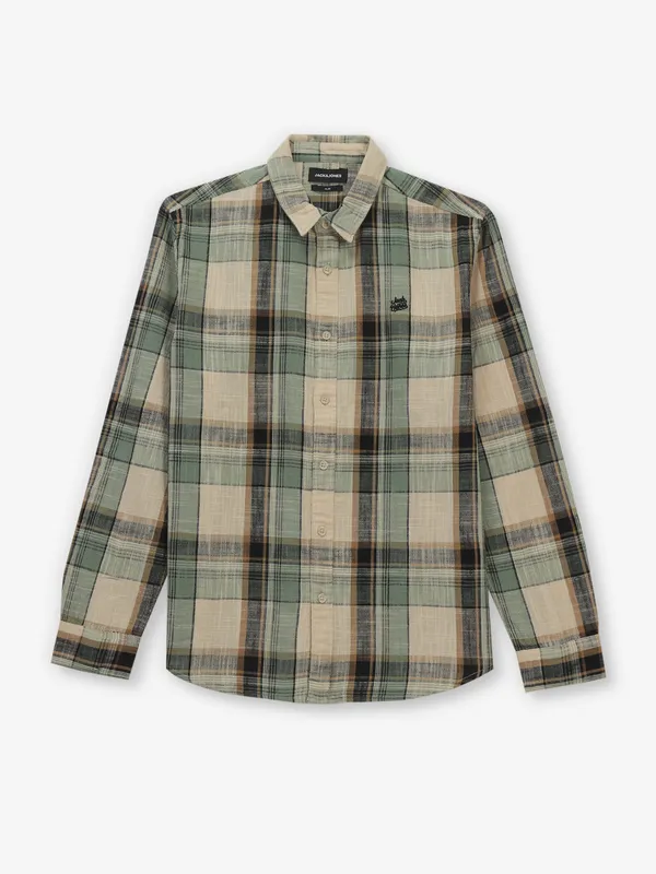 JACK & SONS beige and green cotton shirt