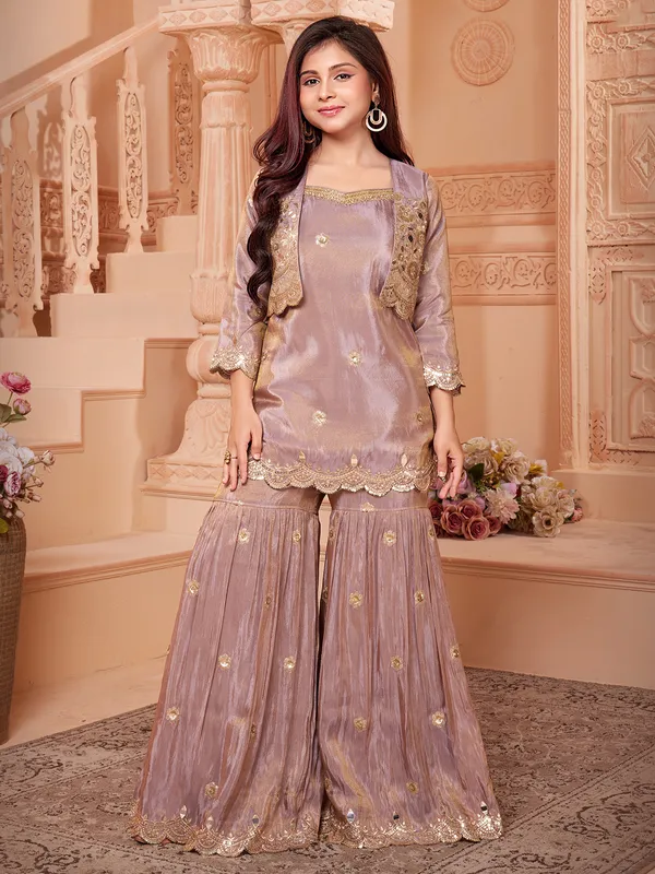Jacket style purple sharara suit