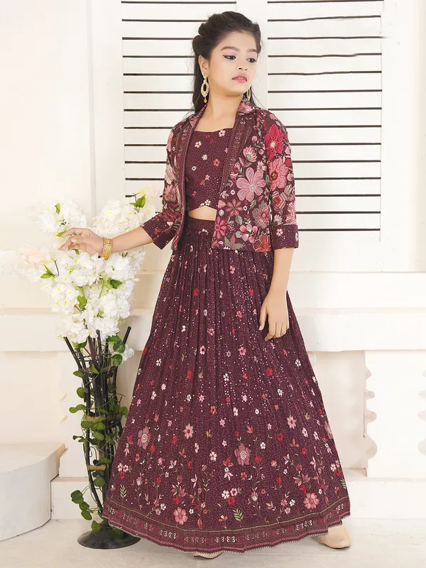 Jacket style wine georgette lehenga choli