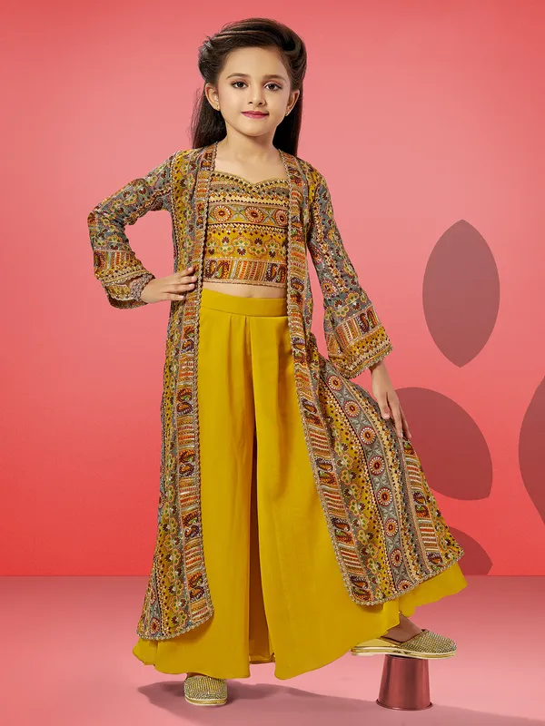 Jacket syule printed mustard yellow palazzo suit