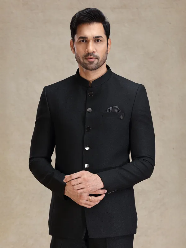 Jacquard net Black classy jodhpuri suit