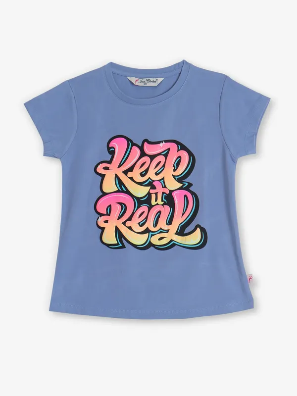JUST CLOTHES printed stone blue cotton t-shirt