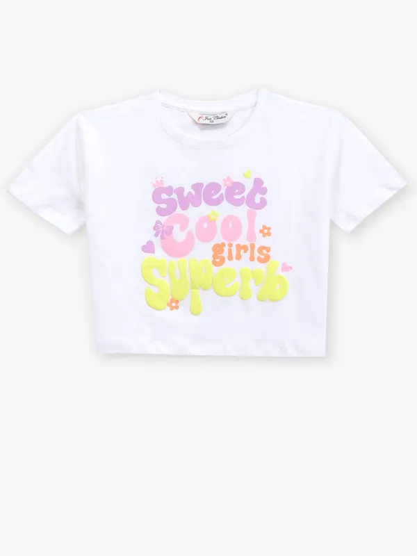 JUST CLOTHES white printed crop top