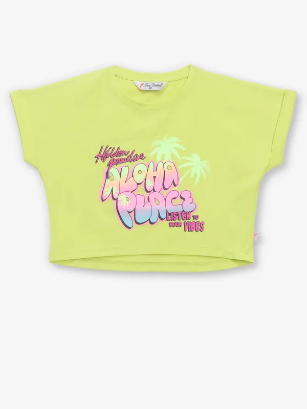 JUST CLOTHS lemon yellow printed crop top