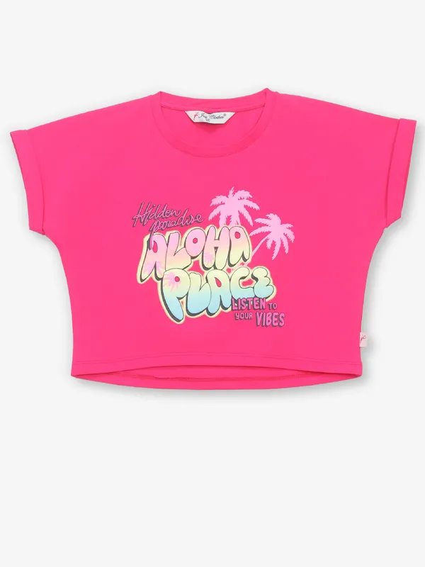 JUST CLOTHS magenta printed crop top