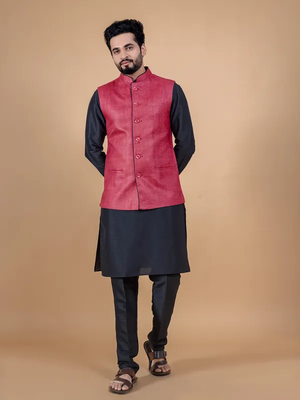 Jute silk coral pink waistcoat set