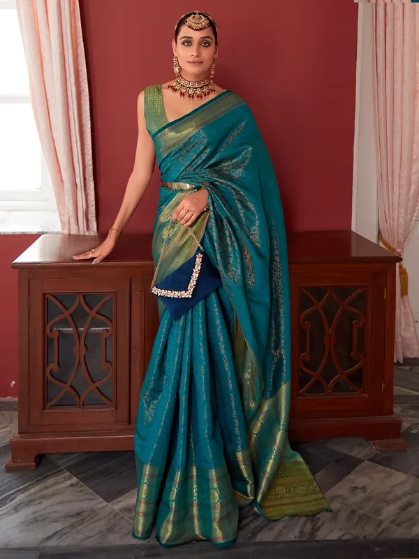 kanjivaram silk rama blue saree