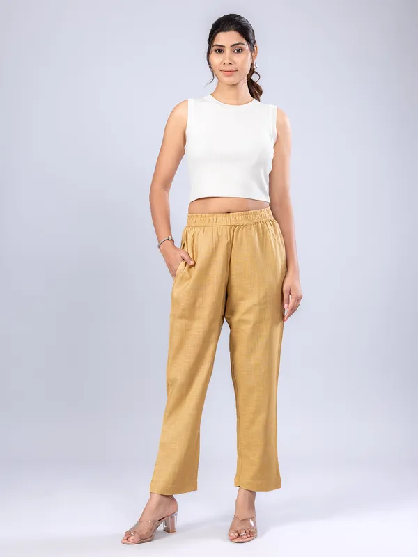 Khakhi linen cotton women pant